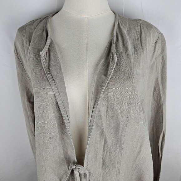 Eileen Fisher Washed Linen Tie Jacket Sz XL Beige Open Front Lagenlook Italian - Picture 2 of 10